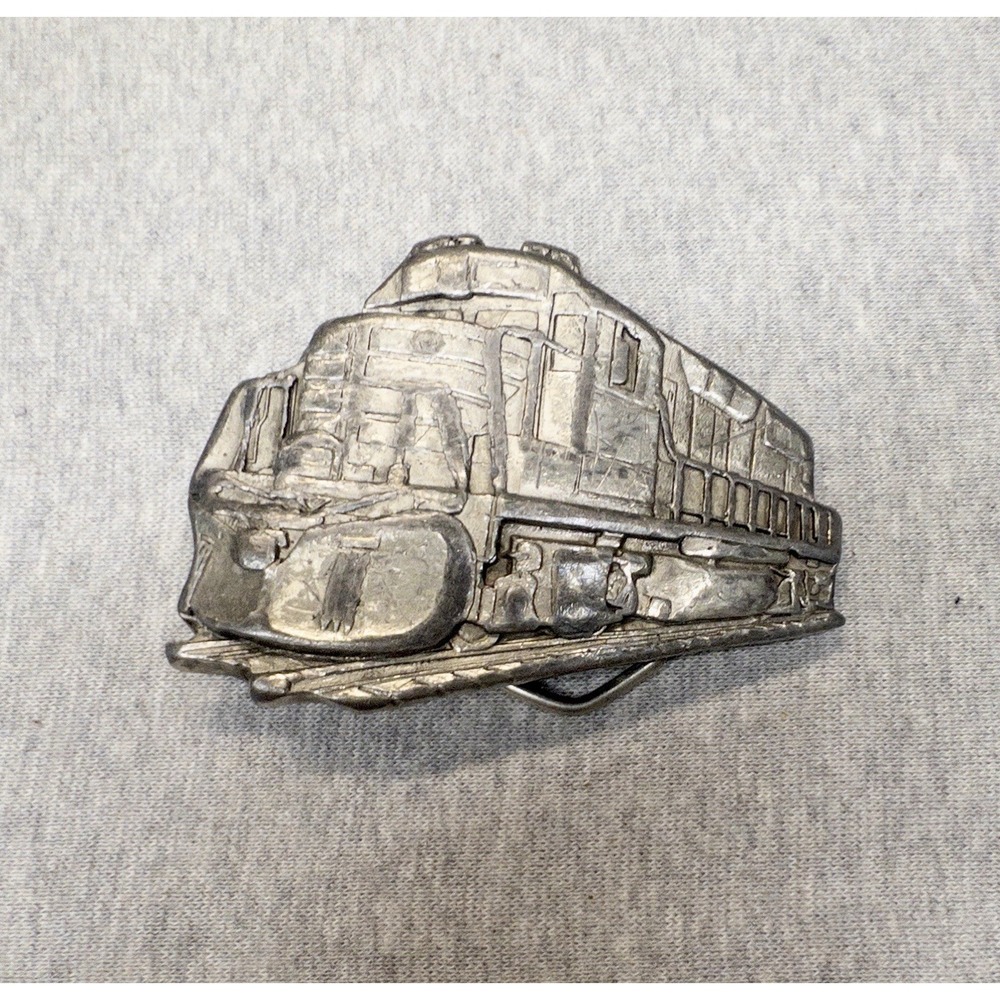 Vintage 1987 Indiana Metal Craft Silver Locomotive Train Railroad Belt Buckle